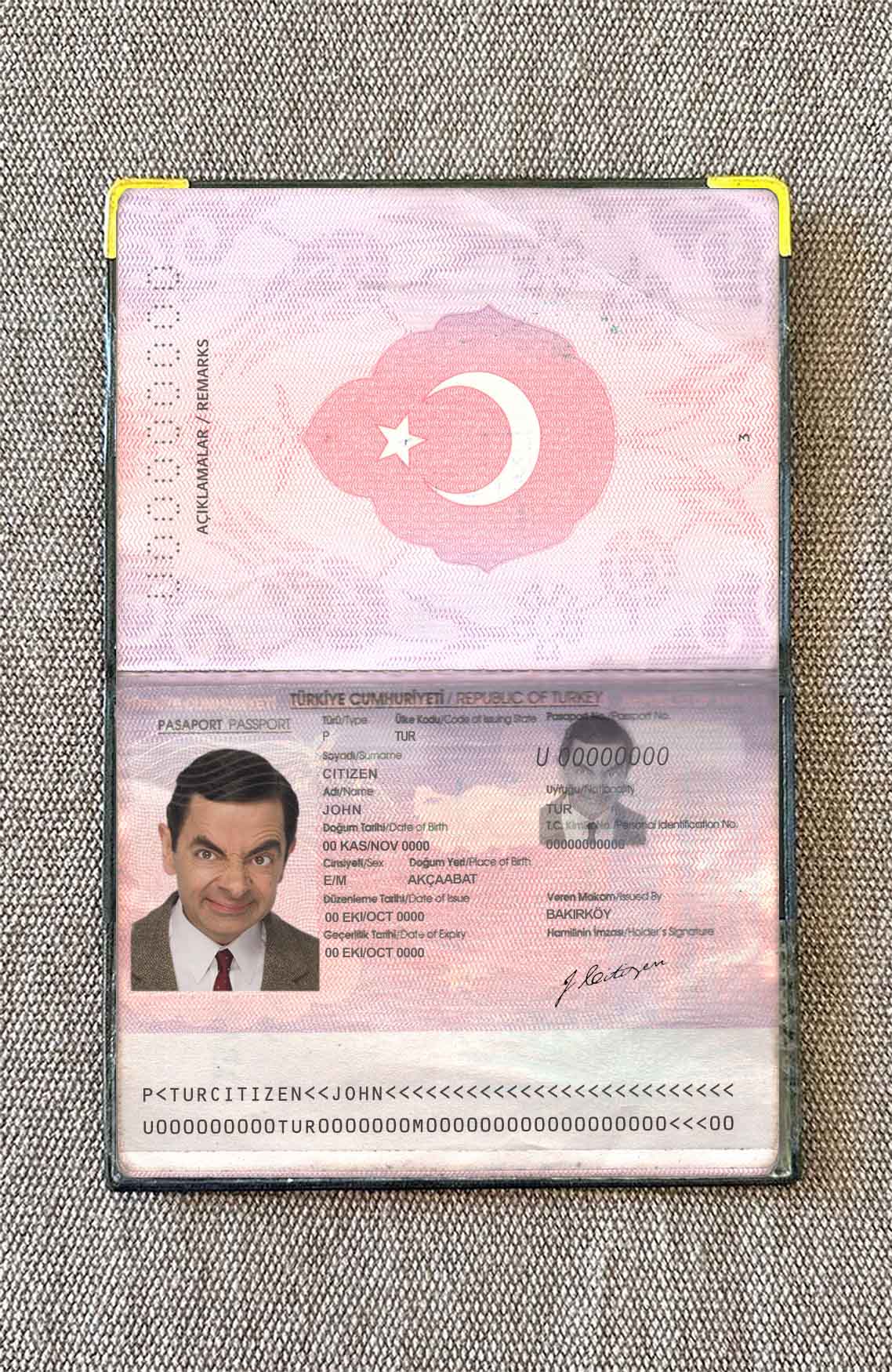 Turkey passport OLD photo look PSD template